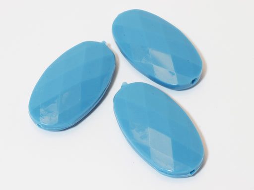 Kjøp x3 35x20x7mm blå ovale fasetterte perler - smykkeskaping