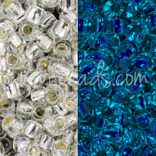 Kjøp ccPF2701S - Toho frøperler 11/0 Glow in the dark sølvforet krystall/glødende blå permanent finish (10g)