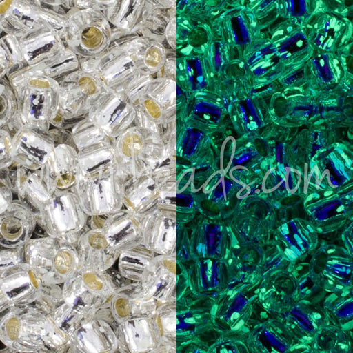 Kjøp ccPF2700S - Toho frøkuler 11/0 Glow in the dark sølvforet krystall/glødende grønn permanent finish (10g)