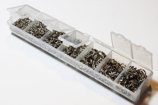 Kjøp Blandeboks med åpne ringer - Børstet sølv - Fra 3 til 10mm
