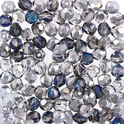 Kjøp Bohemske fasetterte perler sølvblå krystall 4mm (100)
