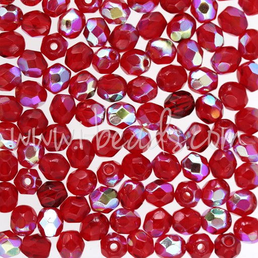Kjøp Bohemske fasetterte perler siam ruby ​​​​ab 4mm (100)