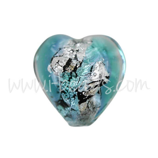 Kjøp Murano perle blå og sølv hjerte 10mm (1)