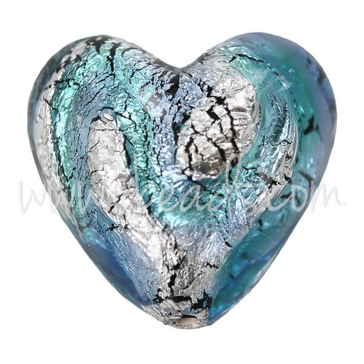 Kjøp Murano perle blå og sølv hjerte 20mm (1)