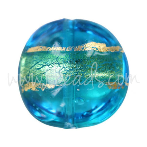 Kjøp Murano perle kuppel blå og gull 14 mm (1)