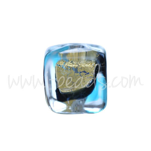 Kjøp Murano perle kube svart blå og sølv gull 6 mm (1)