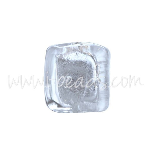 Kjøp Murano krystall og sølv kube perle 6mm (1)