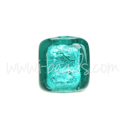 Kjøp Smaragd og sølv kube Murano perle 6 mm (1)