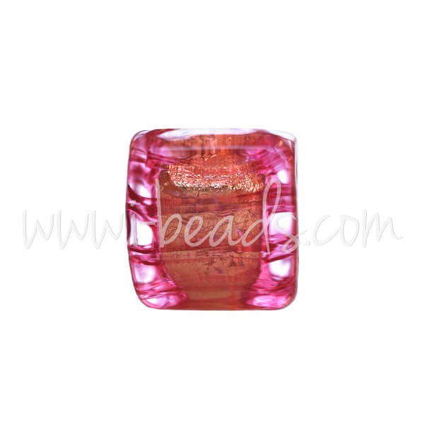Achat Perle de Murano cube rubis et or 6mm (1)