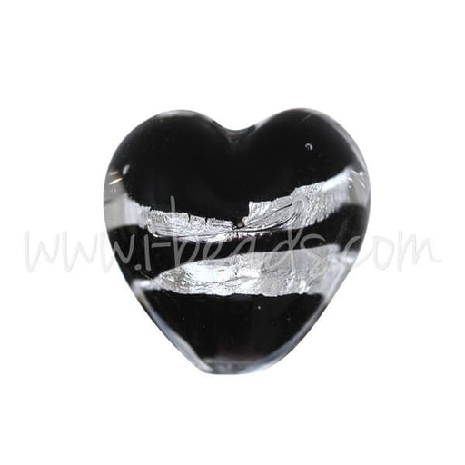 Kjøp Murano perle svart og sølv hjerte 10mm (1)