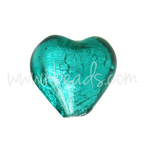 Kjøp Murano perle smaragd og sølv hjerte 10 mm (1)