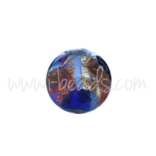 Kjøp Murano rund flerfarget blå og gull perle 6 mm (1)