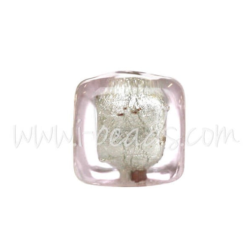 Kjøp Murano perle kube krystall lys rosa og sølv 6 mm (1)