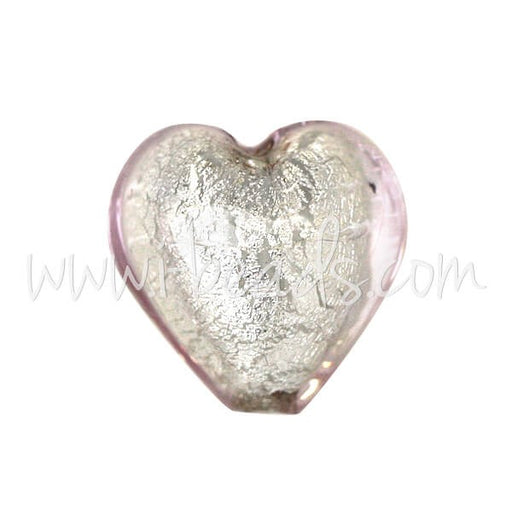 Kjøp Murano perle lys rosa og sølv krystallhjerte 10 mm (1)
