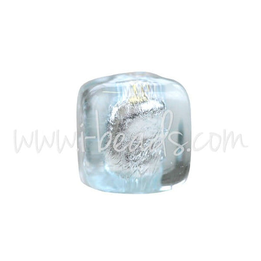 Kjøp Blå og sølv kube Murano perle 6mm (1)