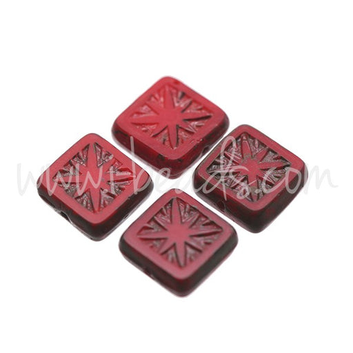 Kjøp Firkantede bohemske glassperler med rød stjerne og picasso 10 mm (4)