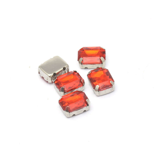 Kjøp 5 røde rektangulære rhinestones perler 10x8x4,5 mm hull 1 mm for å sy eller lime - Akryl rhinestones
