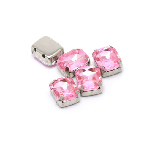 Kjøp 5 lys rosa rektangulære rhinestone perler 10x8x4,5 mm hull 1 mm for å sy eller lime - Akryl rhinestones