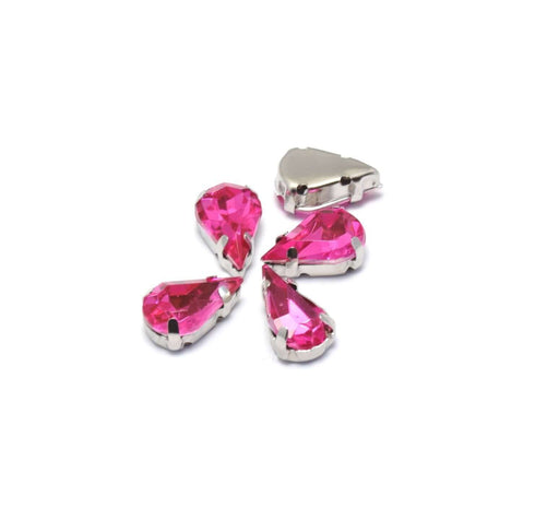 Kjøp 5 rhinestone perler satt med mørke rosa dråper 13x8x5,5 mm, Hull: 1 mm for å sy eller lime - Akryl rhinestones