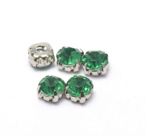 Kjøp 5 runde smaragdgrønne rhinestone perler sett 8x8x6 mm, Hull: 1 til 1,5 mm for å sy eller lime - Akryl rhinestones