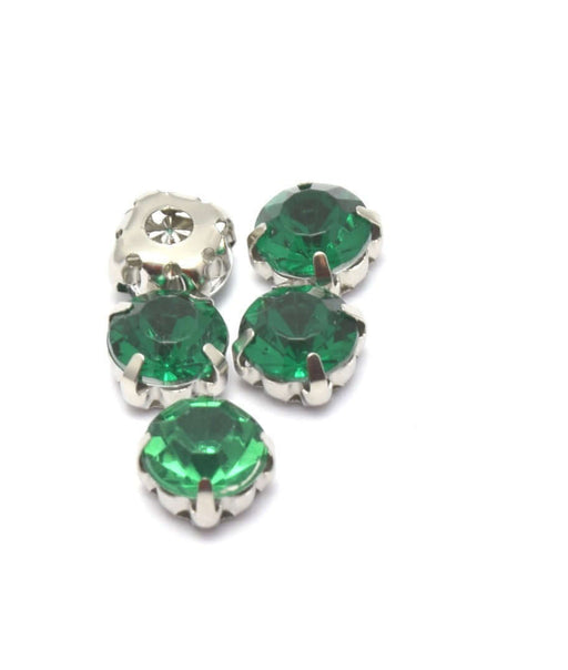 Kjøp 5 runde furugrønne rhinestone perler sett 8x8x6 mm, Hull: 1 til 1,5 mm for å sy eller lime - Akryl rhinestones