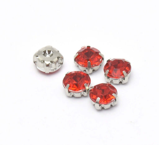 Kjøp 5 runde røde rhinestone perler sett 8x8x6 mm, Hull: 1 til 1,5 mm for å sy eller lime - Akryl rhinestones