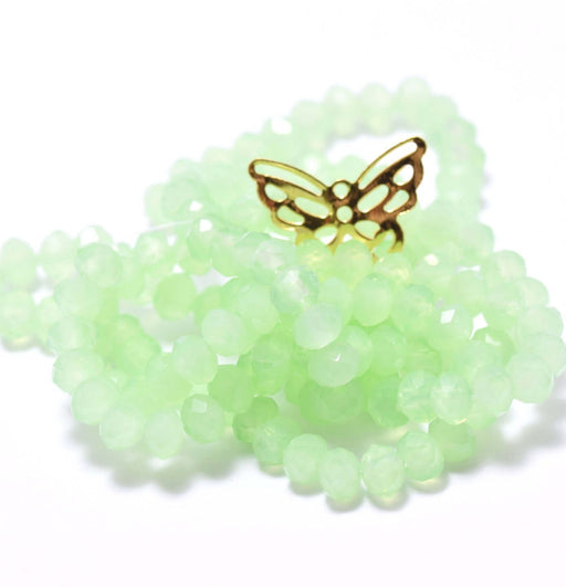 Kjøp 150 t perler 4x3 mm, hull: 1 mm - lysegrønn krystallfasettert glass imitert jade 4x3 mm,