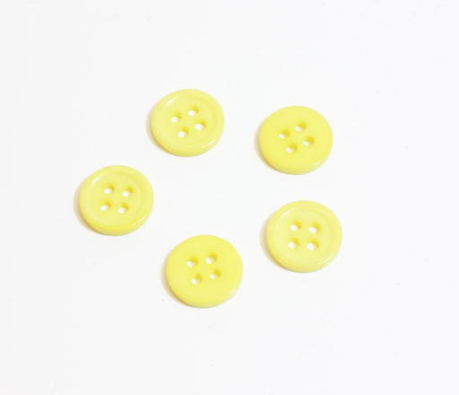Kjøp gule runde knapper x5 vanlig i harpiks - 11mm - for å sy - 4 hull