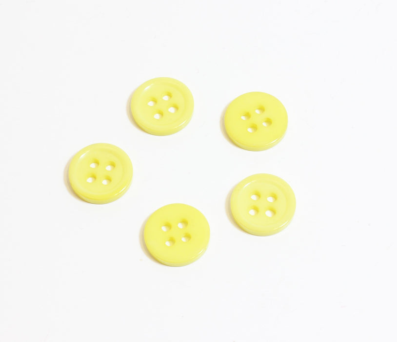 Creez boutons jaune ronds x5 uni en résine 11mm à coudre 4 trous