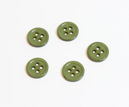 Kjøp x5 runde vanlige kakigrønne harpiksknapper - 11 mm - for å sy - 4 hull