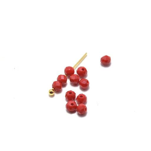 Kjøp 10 røde fasetterte imiterte jade glassperler 3,5~4x2,5~3mm hull: 0,5mm - for å tre på en tråd en perlespiker som en sjarm