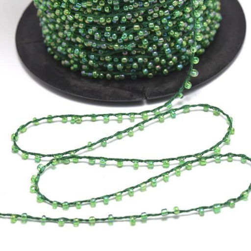 Kjøp 1 meter veldig fin grønn 2 mm frøperlesnor - i 1 mm polyester og 2 mm perler for smykkesnor