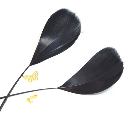 Kjøp svarte fargede naturlige fjær x2 - (4-6 cm) manuelle kreasjoner, smykker, dekorasjon, scrapbooking