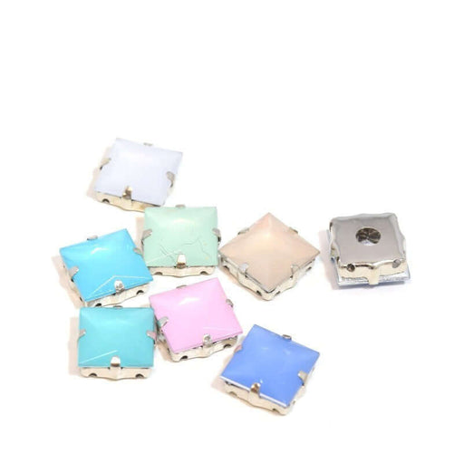 Kjøp 7 firkantede krympede akryl rhinestone perler 12x12x6 mm pastellfarge til å sy eller lime - Glass rhinestones
