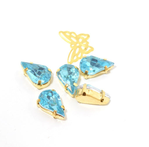 Kjøp rhinestone perler satt med vannblå dråper 13x8x5,5 mm - x5 enheter - for å sy eller lime - Akryl rhinestones