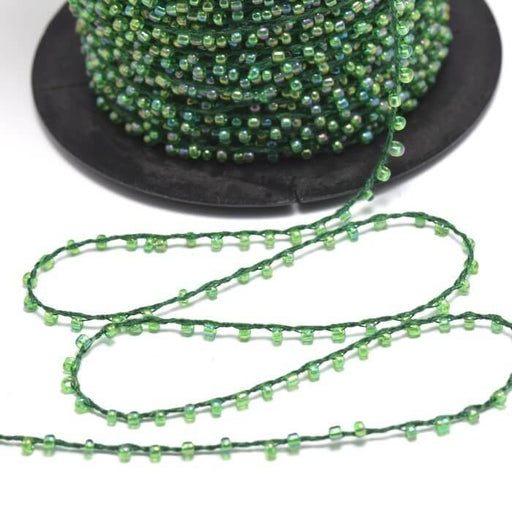Kjøp 2 meter veldig fin grønn 2 mm frøperlesnor - i 1 mm polyester og 2 mm perler for smykkesnor