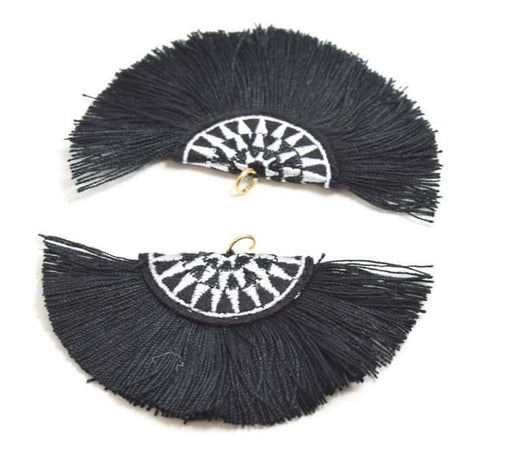 Kjøp 1 brodert svart anheng pompong og ring. Størrelse 7,5 cm - for smykker, sying eller veskedekorasjon,