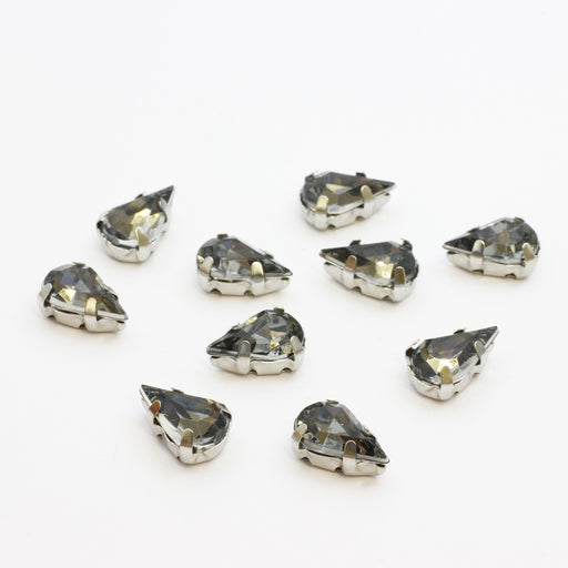 Kjøp krympede rhinestone perler x10 dråper mørkegrå 10x6mm for å sy eller lime - Glass rhinestones