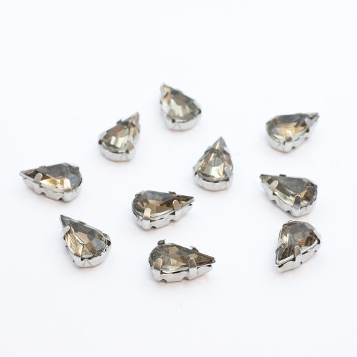 Kjøp krympede rhinestone perler x10 dråper lys brun grå 10x6mm til å sy eller lime - Glass rhinestones