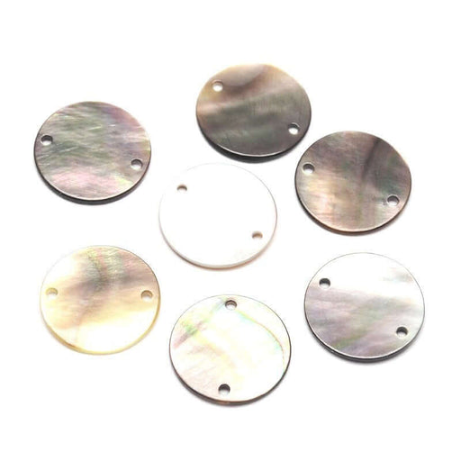 Kjøp 4 runde anhengskontakter i sort perlemor diameter 15 mm for øredobber eller halskjede.