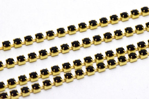 Kjøp rhinestone kjede x30 cm svart og gull 2mm - smykker kreasjon