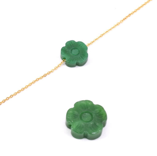 Kjøp Utskåret grønnfarget jadeblomstformet perle 12x4mm, hull 1mm (1)