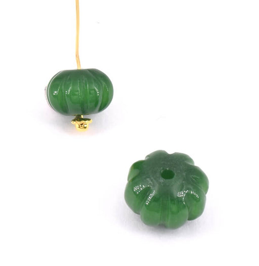 Kjøp Utskåret gresskarformet perle i grønntonet jade 12x8mm, hull 1mm (1)