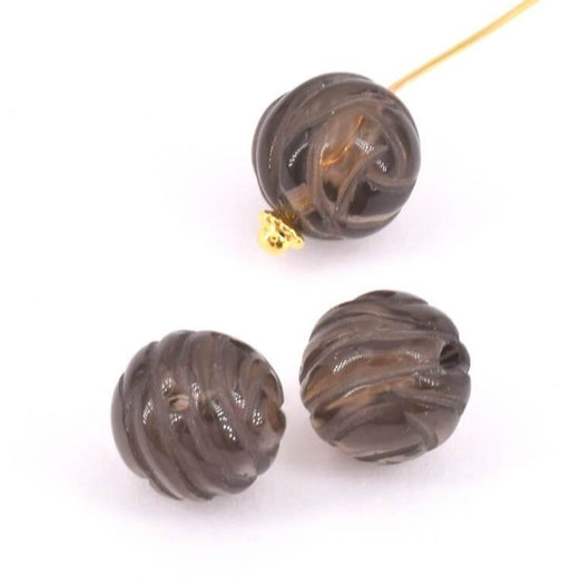 Kjøp Runde utskårne Smoky Quartz perler 11mm, hull 1mm (2)