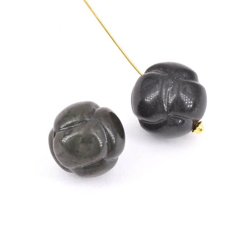 Kjøp Rund perleutskåret obsidianknute 19 mm, hull 1,2 mm (1)