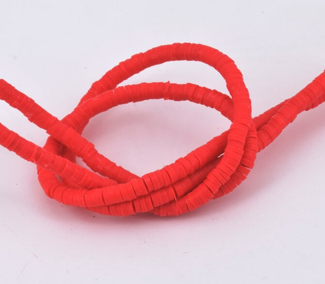 Strand of Heishi Beads 3mm Bright Red Polymer Clay 45cm (1)
