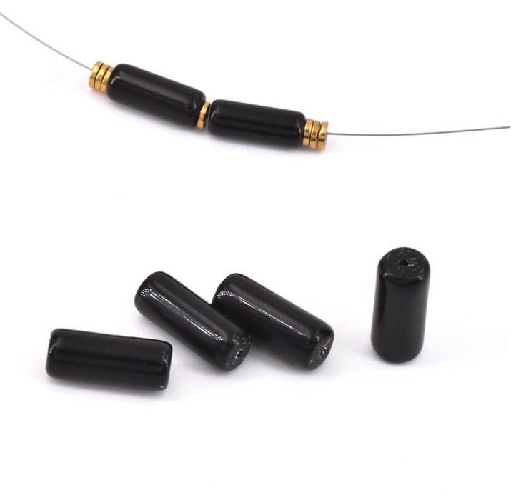 Obsidian Beads Tube Sylinder 15x5mm - hull 0,9mm (5)