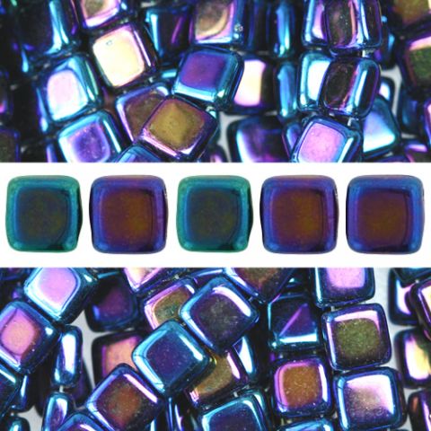2-hulls perler CzechMates fliser irisblå 6mm (50)