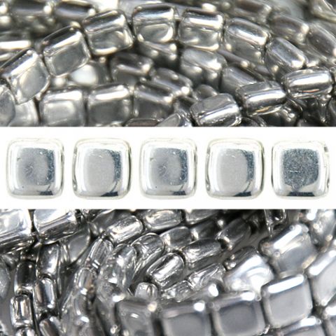 CzechMates fliser sølv 2-hulls perler 6mm (50)